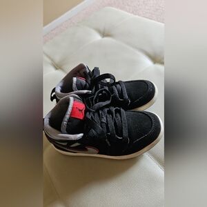 Jordan 1 Mid Practical Grey Black and Red High-Top Sneakers